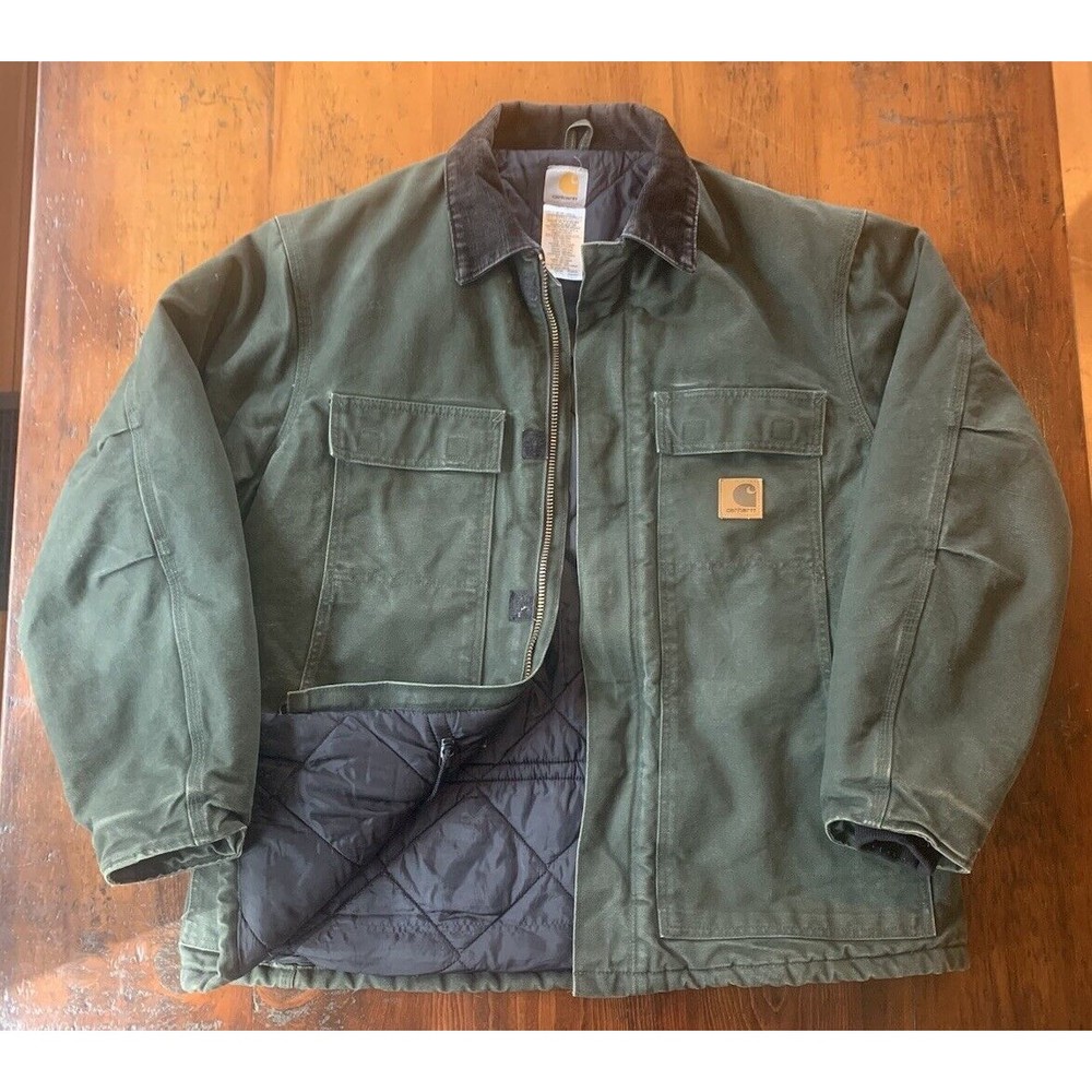 Vintage Carhartt C26 MOS Coat Jacket Moss Green Quilt Lined Workwear Men’s Large